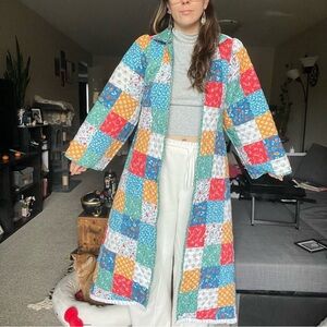 Handmade patchwork quilt trench coat